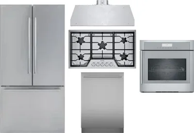 5 Piece Package Includes Refrigerator, Cooktop, Wall Oven, Hood And Dishwasher