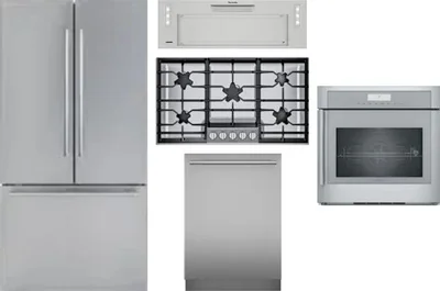 5 Piece Package Includes Refrigerator, Cooktop, Wall Oven, Hood And Dishwasher