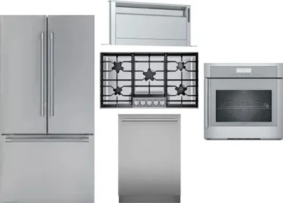 5 Piece Package Includes Refrigerator, Cooktop, Wall Oven, Hood And Dishwasher