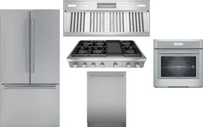 5 Piece Package Includes Refrigerator, Cooktop, Wall Oven, Hood And Dishwasher
