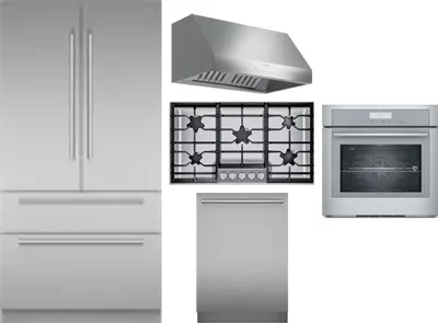 5 Piece Package Includes Refrigerator, Cooktop, Wall Oven, Hood And Dishwasher