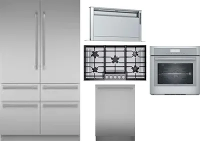 5 Piece Package Includes Refrigerator, Cooktop, Wall Oven, Hood And Dishwasher