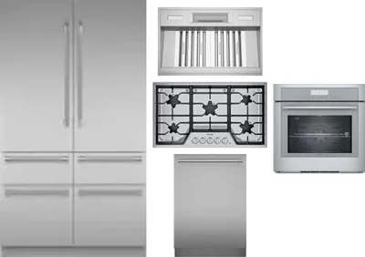 5 Piece Package Includes Refrigerator, Cooktop, Wall Oven, Hood And Dishwasher