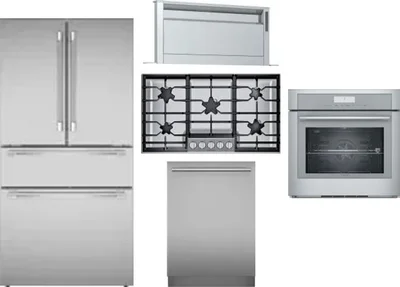 5 Piece Package Includes Refrigerator, Cooktop, Wall Oven, Hood And Dishwasher