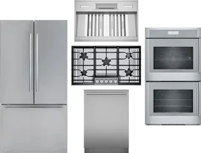 5 Piece Package Includes Refrigerator, Cooktop, Wall Oven, Hood And Dishwasher