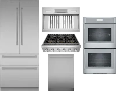 5 Piece Package Includes Refrigerator, Cooktop, Wall Oven, Hood And Dishwasher