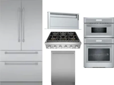 5 Piece Package Includes Refrigerator, Cooktop, Wall Oven, Hood And Dishwasher