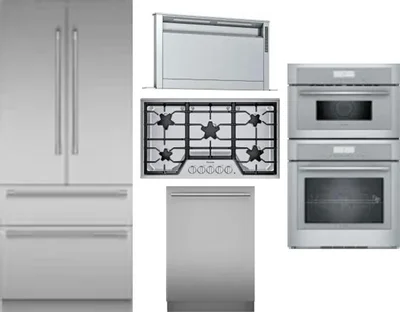 5 Piece Package Includes Refrigerator, Cooktop, Wall Oven, Hood And Dishwasher