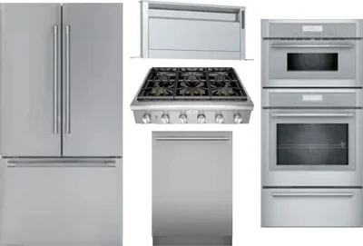 5 Piece Package Includes Refrigerator, Cooktop, Wall Oven, Hood And Dishwasher