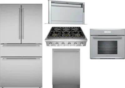 5 Piece Package Includes Refrigerator, Cooktop, Wall Oven, Hood And Dishwasher