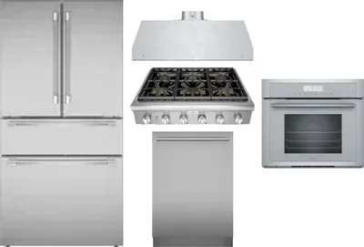 5 Piece Package Includes Refrigerator, Cooktop, Wall Oven, Hood And Dishwasher