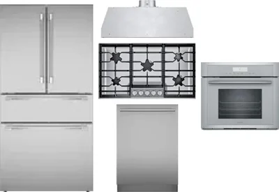5 Piece Package Includes Refrigerator, Cooktop, Wall Oven, Hood And Dishwasher