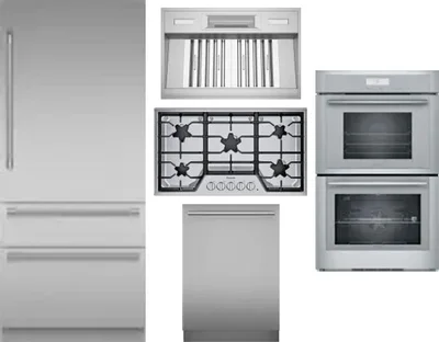 5 Piece Package Includes Refrigerator, Cooktop, Wall Oven, Hood And Dishwasher