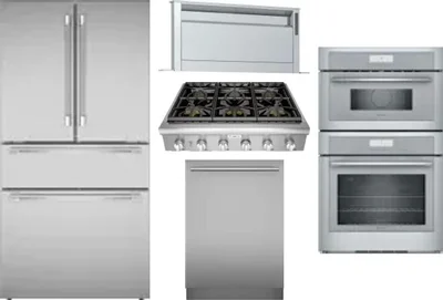 5 Piece Package Includes Refrigerator, Cooktop, Wall Oven, Hood And Dishwasher