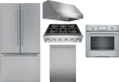 5 Piece Package Includes Refrigerator, Cooktop, Wall Oven, Hood And Dishwasher