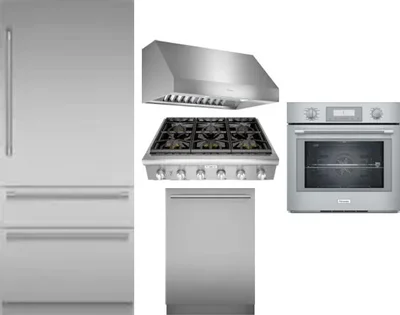 5 Piece Package Includes Refrigerator, Cooktop, Wall Oven, Hood And Dishwasher