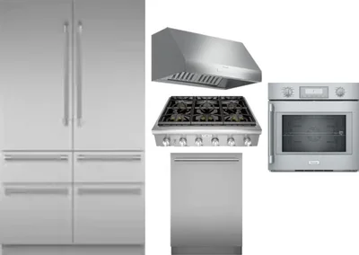 5 Piece Package Includes Refrigerator, Cooktop, Wall Oven, Hood And Dishwasher