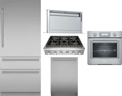 5 Piece Package Includes Refrigerator, Cooktop, Wall Oven, Hood And Dishwasher