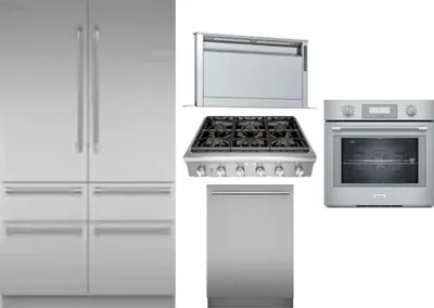 5 Piece Package Includes Refrigerator, Cooktop, Wall Oven, Hood And Dishwasher