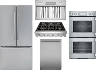 5 Piece Package Includes Refrigerator, Cooktop, Wall Oven, Hood And Dishwasher