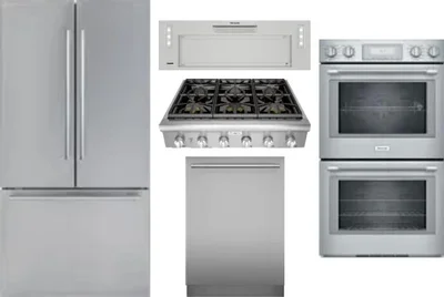 5 Piece Package Includes Refrigerator, Cooktop, Wall Oven, Hood And Dishwasher