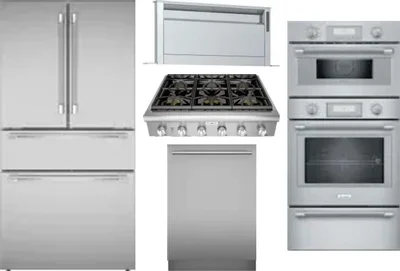 5 Piece Package Includes Refrigerator, Cooktop, Wall Oven, Hood And Dishwasher