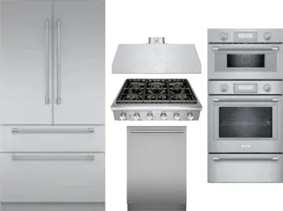 5 Piece Package Includes Refrigerator, Cooktop, Wall Oven, Hood And Dishwasher
