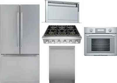 5 Piece Package Includes Refrigerator, Cooktop, Wall Oven, Hood And Dishwasher