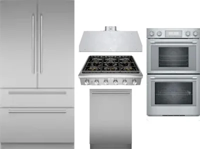 5 Piece Package Includes Refrigerator, Cooktop, Wall Oven, Hood And Dishwasher