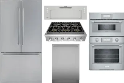 5 Piece Package Includes Refrigerator, Cooktop, Wall Oven, Hood And Dishwasher