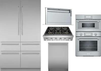 5 Piece Package Includes Refrigerator, Cooktop, Wall Oven, Hood And Dishwasher