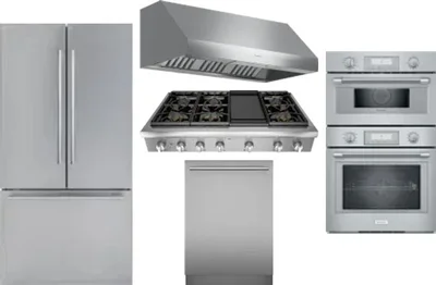5 Piece Package Includes Refrigerator, Cooktop, Wall Oven, Hood And Dishwasher