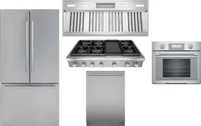 5 Piece Package Includes Refrigerator, Cooktop, Wall Oven, Hood And Dishwasher