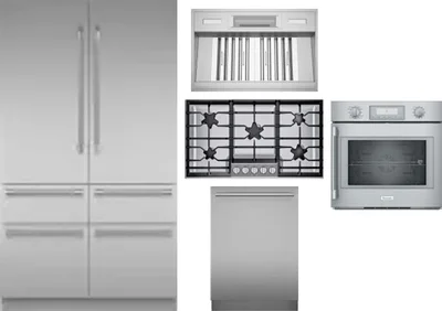 5 Piece Package Includes Refrigerator, Cooktop, Wall Oven, Hood And Dishwasher