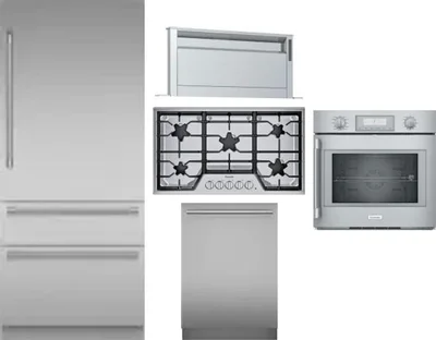 5 Piece Package Includes Refrigerator, Cooktop, Wall Oven, Hood And Dishwasher