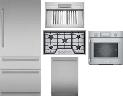 5 Piece Package Includes Refrigerator, Cooktop, Wall Oven, Hood And Dishwasher