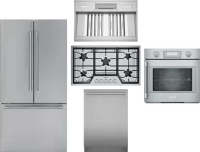 5 Piece Package Includes Refrigerator, Cooktop, Wall Oven, Hood And Dishwasher