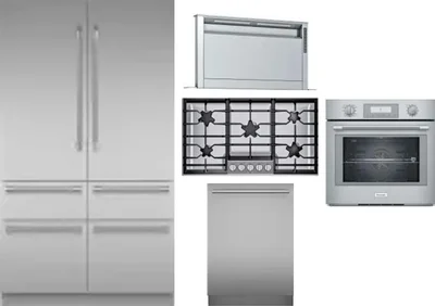 5 Piece Package Includes Refrigerator, Cooktop, Wall Oven, Hood And Dishwasher