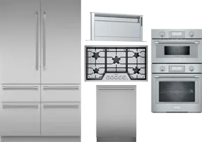 5 Piece Package Includes Refrigerator, Cooktop, Wall Oven, Hood And Dishwasher
