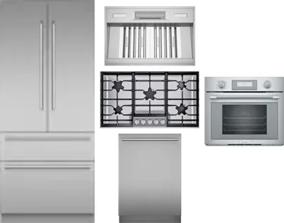 5 Piece Package Includes Refrigerator, Cooktop, Wall Oven, Hood And Dishwasher