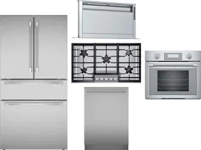 5 Piece Package Includes Refrigerator, Cooktop, Wall Oven, Hood And Dishwasher