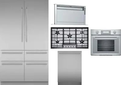 5 Piece Package Includes Refrigerator, Cooktop, Wall Oven, Hood And Dishwasher