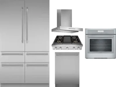 5 Piece Package Includes Refrigerator, Cooktop, Wall Oven, Hood And Dishwasher