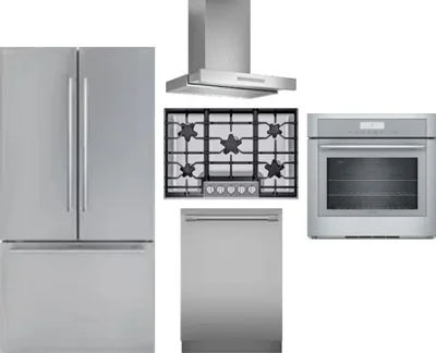 5 Piece Package Includes Refrigerator, Cooktop, Wall Oven, Hood And Dishwasher