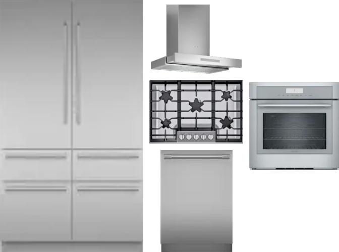 5 Piece Package Includes Refrigerator, Cooktop, Wall Oven, Hood And Dishwasher