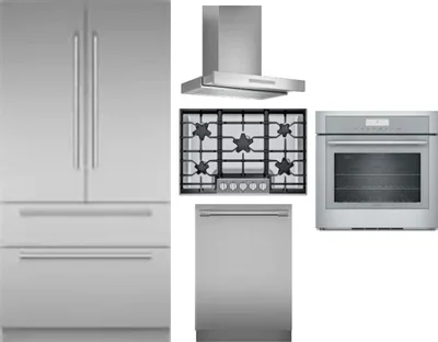 5 Piece Package Includes Refrigerator, Cooktop, Wall Oven, Hood And Dishwasher