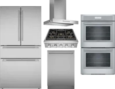 5 Piece Package Includes Refrigerator, Cooktop, Wall Oven, Hood And Dishwasher
