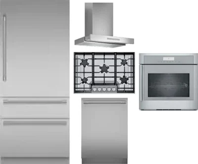 5 Piece Package Includes Refrigerator, Cooktop, Wall Oven, Hood And Dishwasher