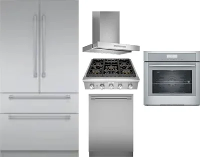 5 Piece Package Includes Refrigerator, Cooktop, Wall Oven, Hood And Dishwasher