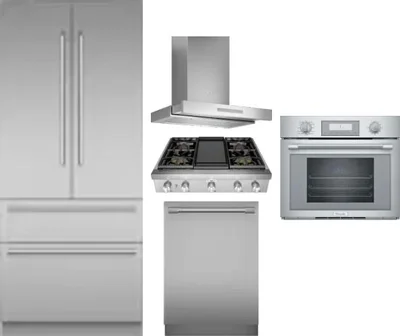 5 Piece Package Includes Refrigerator, Cooktop, Wall Oven, Hood And Dishwasher